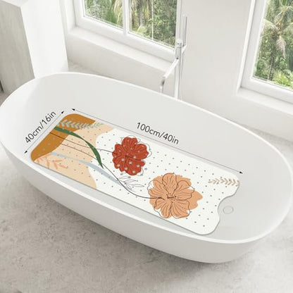 SHUCHING Bath Mat for Tub Non Slip-40x16 Inch, Boho Flower | Bathtub Mat for Women Mold Free, Long Shower Mat for Inside Shower with Suction Cup, Machine Washable - color: Boho Flower