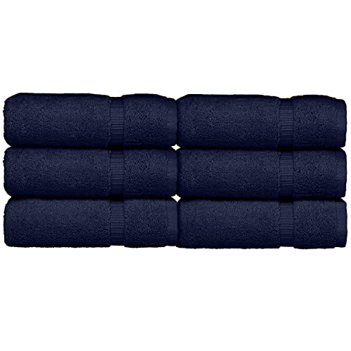 Luxury Hotel & Spa Towel Turkish Cotton Washcloths - Navy - Dobby Border - Set of 6 - color: Navy, size: 6-Piece Washcloth
