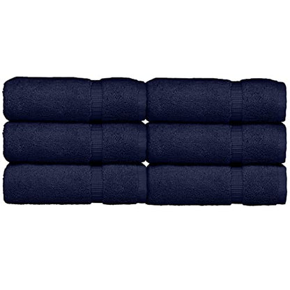 Luxury Hotel & Spa Towel Turkish Cotton Washcloths - Navy - Dobby Border - Set of 6 - color: Navy, size: 6-Piece Washcloth