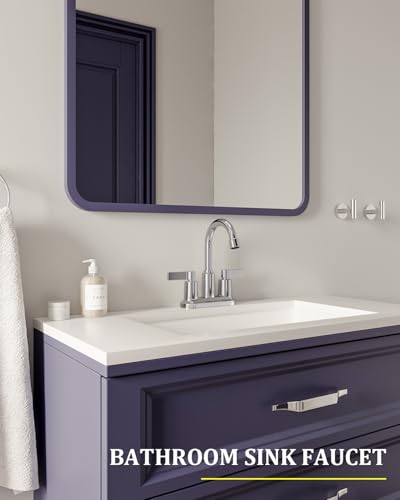 Chrome Bathroom Sink Faucet 3 Hole 4 Inch Centerset Bathroom Faucets | Faucet for Bathroom Sink with Pop Up Drain and 2 Supply Hoses 2 Handle Bathroom Faucet for Sink Vanity RV Evolvegoods - color: Chrome
