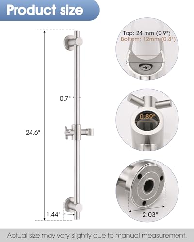 All Metal Shower Slide Bar with Adjustable Handheld Shower Head Holder, 25 Inch SUS304 Stainless Steel Shower Rail, Replacement for RV, Camper, Hotel & Bathroom, Polished Brushed Nickel - color: BN
