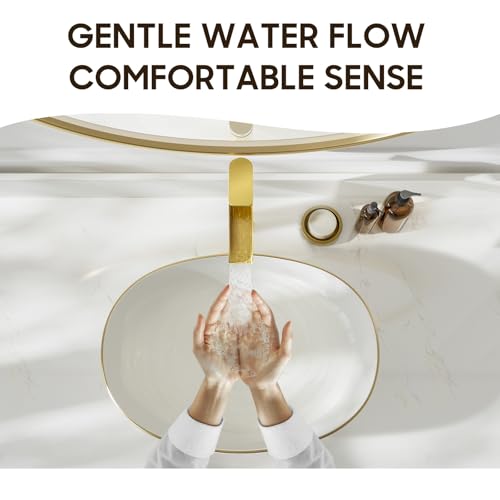 Phiestina Brushed Gold Tall Bathroom Vessel Sink Faucet, Single Hole Single Handle Waterfall Modern Bathroom Faucet, with Pop Up Drain and Water Supply Line, NS-SF01-BG-V - color: Brushed Gold, style: 1 pack