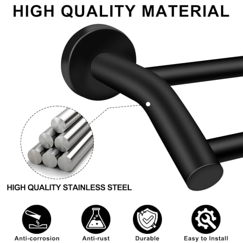 MGahyi Black Telescopic Double Towel Bar Wall Mount 14.5-24.8Inch | Rustproof Towel Rack with Widened Spacing, Scratch-resistant & Durable for Bathroom Kitchen RV - color: Black