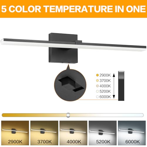 Black Bathroom Light Fixtures Modern Vanity Lights for Bathroom 24in LED Bath Lights Bar 5CCT Dimmable - color: Black- 5CCT& Dimmable, size: 24-inch