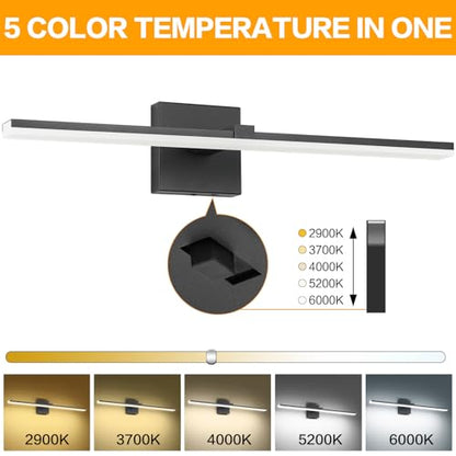 Black Bathroom Light Fixtures Modern Vanity Lights for Bathroom 24in LED Bath Lights Bar 5CCT Dimmable - color: Black- 5CCT& Dimmable, size: 24-inch