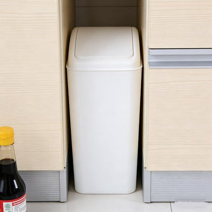 4.2 Gallon Swing Top Trash Can, Slim Plastic Wastebasket | Space-Saving Narrow Bin for Bathroom, Kitchen, Office, Easy Swing Lid, White, Lightweight and Easy to Clean - color: White