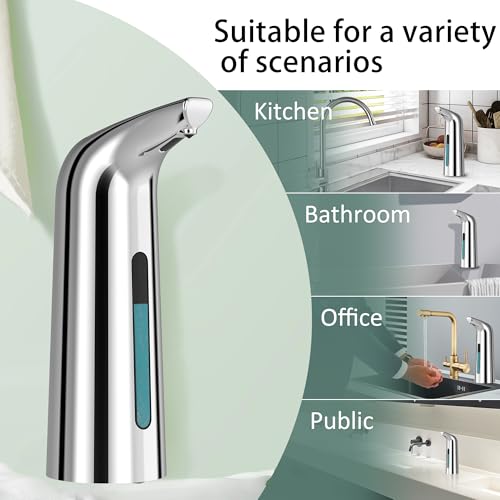 Automatic Liquid Soap Dispenser, 4-Level,13.5oz Touchless | Plastic,400ml Silver Electric Battery Operated Hand & Dish Countertop Soap Dispensers with Sensor for Bathroom,Kitchen Sink - color: Silver, style: Battery