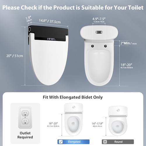 Baotree Electric Toilet Seat, Elongated Smart Heated Toilet Seat with Warm Water & Dryer, Feminine & Child Hip Wash, Wireless Remote, Self-Clean, Stainless Steel Nozzle, Adjustable Water Pressure - color: Black