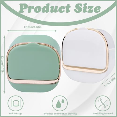 ASTIMESA 2 Packs Waterproof Wall-Mounted Soap Dishes Box, Adhesive Plastic Soap Holder with Drain Lid Tray for Bar Bathroom Shower Keep Dry Flip Self Draining White & Light Green - color: White & Light Green