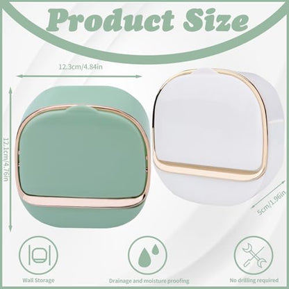 ASTIMESA 2 Packs Waterproof Wall-Mounted Soap Dishes Box, Adhesive Plastic Soap Holder with Drain Lid Tray for Bar Bathroom Shower Keep Dry Flip Self Draining White & Light Green - color: White & Light Green