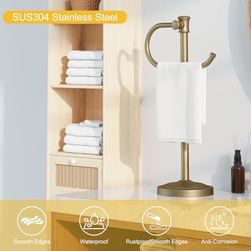 17 Inch Antique Brass Stand Towel Bar Hanger Hand Towel Bar Bathroom Vanity Countertop Towel Holder Free Standing Stainless Steel Towel Ring Hardware Accessories Towel Rack - color: Antique Brass