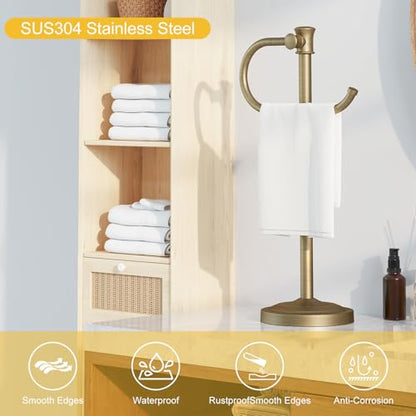 17 Inch Antique Brass Stand Towel Bar Hanger Hand Towel Bar Bathroom Vanity Countertop Towel Holder Free Standing Stainless Steel Towel Ring Hardware Accessories Towel Rack - color: Antique Brass