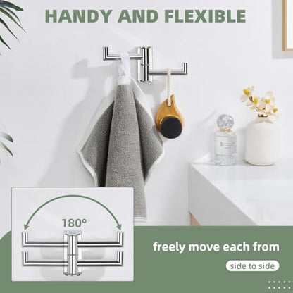 Angle Simple Swivel Robe Hook, Bathroom Towel Double Hook, Polished Chrome | SUS304 Stainless Steel, 2 Arms Hand Towel Holder for Kitchen Closet Entryway, Fold Flat when Not in Use, Screws Mounted - color: Polished Chrome, size: 1 Pack