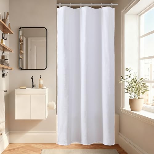 Aiyufeng Waterproof Fabric Shower Curtains for Bathroom，Dot Like Embossed Textured Soft Polyester Cloth Stall Shower Curtain，Hotel Luxury Quality Machine Washable，36Wx72L，White - color: White, size: 36"W x 72"L (Pack of 1)