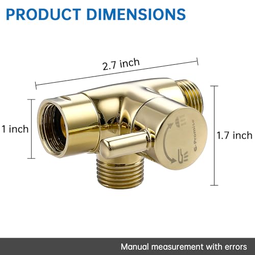 G-Promise Solid Metal 3-Way Shower Diverter Valve (Polished Gold) | Smooth Knob Switch, Spray Separately or Both, Anti-Leak, Easy to Install, Standard Connections, Universal Replacement Part - color: Polished Brass