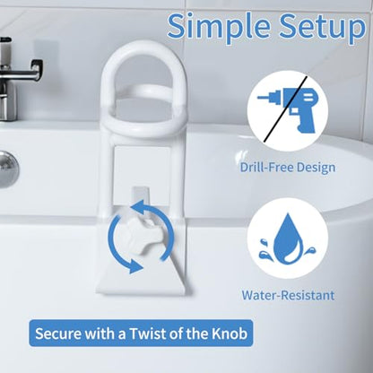 Triple Grip Adjustable Bathtub Handles for Seniors, Fits 3-Inch+ Thick Walls. Please Measure Before Purchasing Tub Grab Bars for Side of Tub, Handicap Grab Bars, Tub Handles for Elderly Balance