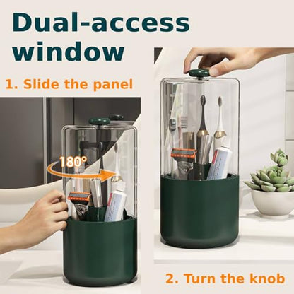 YOOLENS Toothbrush Holder with Cover 360 Rotating 4 Compartments Bathroom Toothpaste Electric Toothbrush Organizer, Dark Green - color: Dark Green