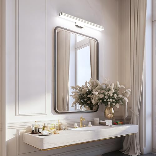 Ralbay 31.5inch Brushed Nickel Vanity Light with 5 Color Temperature (2700K-6000K) Dimmable Acrylic Metal 30W LED Modern Bathroom Light Fixtures - color: Brushed Nickel, size: 32 inch