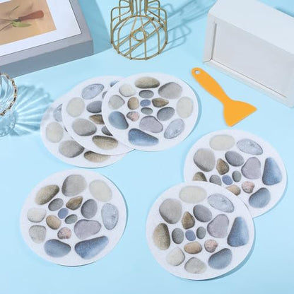 8Pcs Large Non Slip Bathtub Stickers Shower Floor Stickers with Premium Scraper Plastic Durable Cobblestone Adhesive Grips Appliques Decal Treads for Safety Bathroom Tubs Floor Stairs Adult - style: Stone