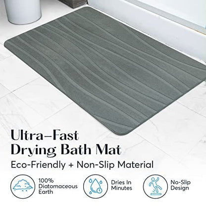Stone Bath Mats for Bathroom, Dries in Seconds - Non-Slip, Gray, 2 Pack | Super absorbent, quick-drying & easy to clean. Natural material that lasts — restores with light sanding. - color: Grey - 2 Pack