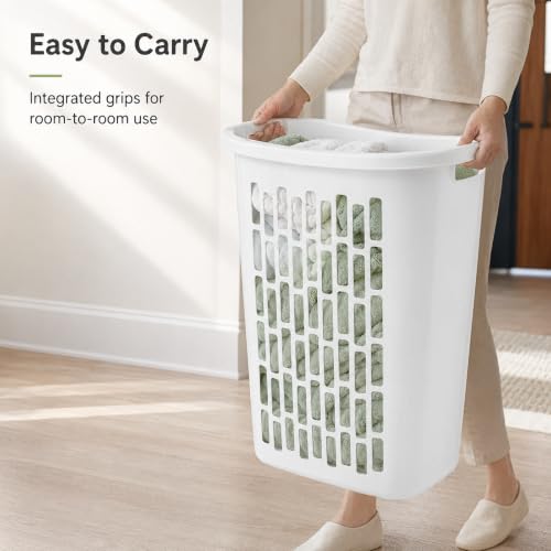Slim Rectangular Laundry Hamper, Ventilated Plastic Clothes Basket, 1 Pack | 1.8 Bushel Open Laundry Basket with Sturdy Handles, Odor-Reducing Airflow Design for Closet, Dorm, and Bathroom Corners - size: 1.8 Bushel