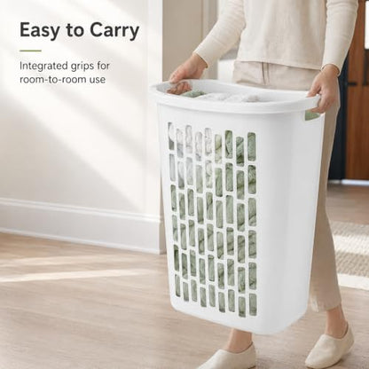Slim Rectangular Laundry Hamper, Ventilated Plastic Clothes Basket, 1 Pack | 1.8 Bushel Open Laundry Basket with Sturdy Handles, Odor-Reducing Airflow Design for Closet, Dorm, and Bathroom Corners - size: 1.8 Bushel