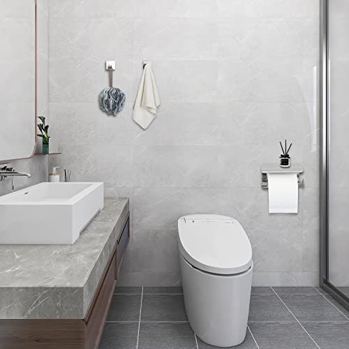 Self Adhesive or Screw Wall Mounted Toilet Paper Roll Holder with Phone Shelf, SUS 304 Stainless Steel Wall Mounted Toilet Paper Roll Holder - Stainless Steel Bathroom Hardware Set (Shiny) - color: Shiny