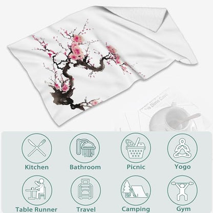2 Pack Pink Cherry Blossom Hand Bath Towel,Spring Sakura Flowers Hand Towel Set of 2 Fingertip Towel Bathtub Decorative Kitchen Towel Highly Absorbent SPA Gym 14x28 Inch