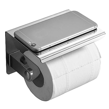 Toilet Paper Holder with Phone Shelf, Wall Mounted Stainless Steel Tissue Dispenser for Bathroom (Single Roll-Silver) - color: Single Roll-silver