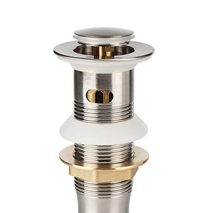 Bathroom Sink Pop Up Drain with Overflow, Strainer, Brushed Nickel | Solid Brass with Detachable Basket Strainer; 7 in. Closed/7.5 in. Open; 1-1/2 in. Min Drain Opening; Push-button Stopper - color: Brushed Nickel, size: Small Popup Cap
