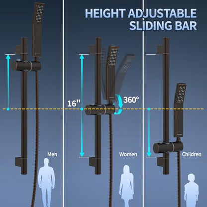 SR SUN RISE 12 Inch Square Shower System with Slide Bar,Oil Rubbed Bronze | Rain Head and Handle System,16" Adjustable Shower Slide Bar,Soild Brass,Wall Mount,Included Valve and Trim Kit - color: Oil Rubbed Bronze, size: 12 Inch