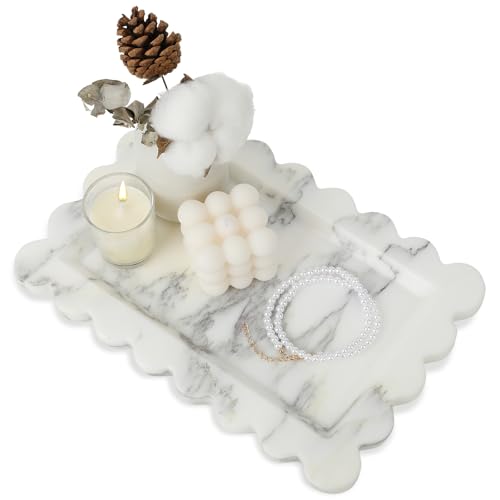 100% Marble Vanity Tray for Bathroom Counter, Kitchen, Coffee 11.8" | Natural Marble Tray Stone Storage Organizer for Perfume, Dresser, Candles and Jewelry Bathroom Counters, Dressers and Coffee - color: Calacatta White
