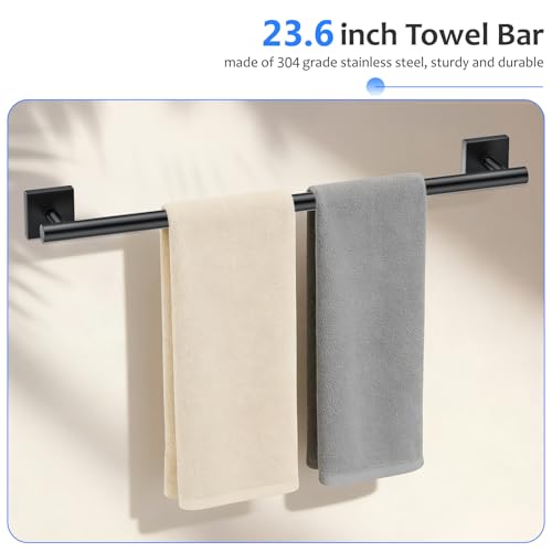 5 Pieces Bathroom Hardware Accessories Set Matte Black Towel Bar Set Stainless Steel Wall-Mounted Towel Holder 23.6 Inch Towel Racks for Bathroom - color: Matte Black