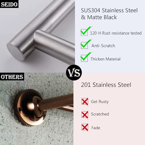 SEIDO 24" Brushed Nickel Towel Bar for Bathroom Wall, Kitchen Towel Holder w/No-Assembly Design, SUS 304 Stainless Steel Towel Rack Rod with 21" Hanging Length, Heavy Duty, Complete Mounting Kit - color: Brushed Nickel, size: 24 Inch