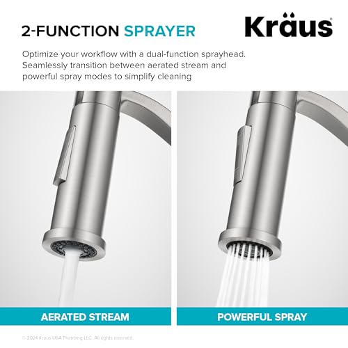 KRAUS Torak Pull Down Kitchen Faucet in Matte Black with Commercial Style Spring Spout, 2 Function Sprayer, Pre-Attached Water Lines, and Mounting Hardware, KPF-2635MB - color: Matte Black, style: Commercial Faucet