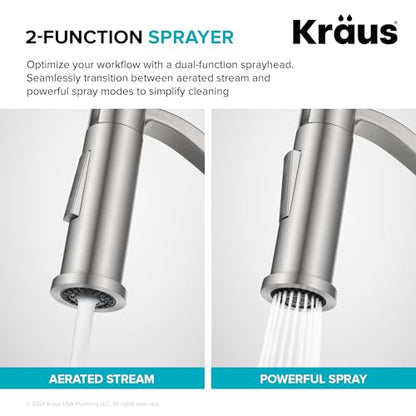 KRAUS Torak Pull Down Kitchen Faucet in Matte Black with Commercial Style Spring Spout, 2 Function Sprayer, Pre-Attached Water Lines, and Mounting Hardware, KPF-2635MB - color: Matte Black, style: Commercial Faucet