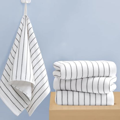 VOOVA & MOVAS White Striped Hand Towels 4 Pack, 100% Cotton, 13x28 in | Ideal for Home Bathroom & Kitchen, Hanging Loops, 450GSM, Ultra Absorbent & Quick Dry, White Base with Black Stripes - color: White Stripe