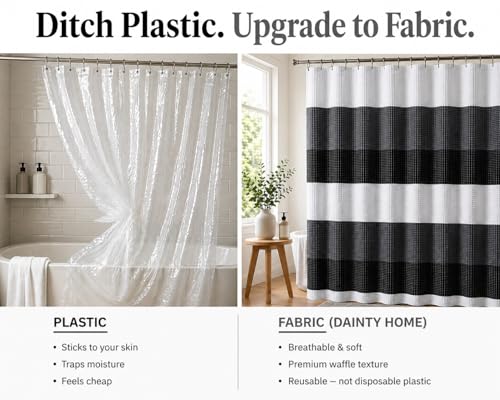 Dainty Home Ombre Waffle Weave Shower Curtain 70 x 72 Black Textured Fabric Shower Curtain, Hotel Style Waffle Weave Bathroom Curtain, Water Resistant Polyester Ombre Shower Curtain - color: Textured Black