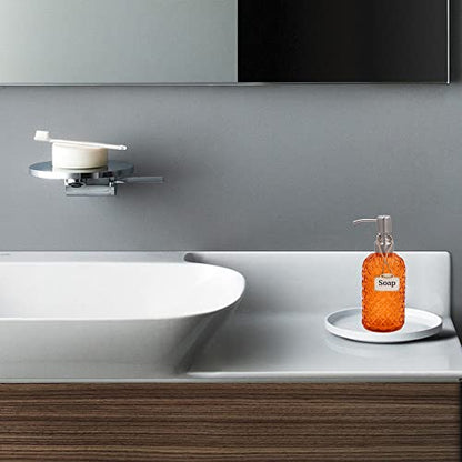 16 oz Diamond Pattern Glass Soap Dispenser, Kitchen and Bathroom Refillable Soap Dispenser with Rust Resistant Stainless Steel Pump for Hand Soap, Lotion Glass Liquid Dispenser - color: Orange