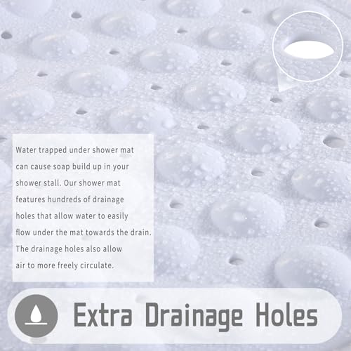 Yimobra Shower Mat 21X21 Inch Square, Non Slip Bathtub Mat with Large Suction Cups&Drain Holes, Soft Fast Dry Shower Stall Mats for Inside Shower, Machine Washable BPA-Free, Bath Essentials, White - color: White, size: 21 x 21 inches