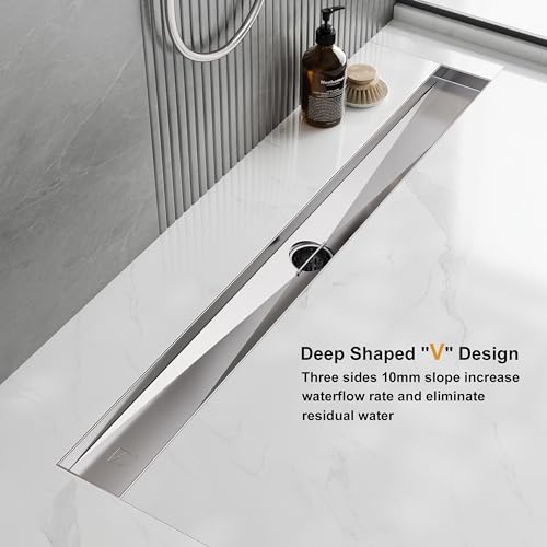 Neodrain 48-Inch Brushed Linear Shower Drain with Brick Pattern Grate | 304 Stainless Steel,Durable Bathroom Floor Drain,Rectangle Linear Drain with Hair Strainer & Adjustable Feet,CUPC certified - color: Stainless, size: 48 In