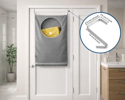 Hanging Laundry Hamper Bag, 29.1x19.3 Inch Over Door Laundry Hamper for Bathroom Bedroom Clothes Storage Organizer Gray