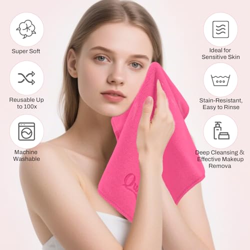 Makeup Remover Washcloths, 6 Pack Microfiber Face Towels, Plush & Thick, Ultra Soft Reusable Towels for Face & Hands, Highly Absorbent & Gentle 12 x 12 Inches, Rose Pink - color: Rose Pink