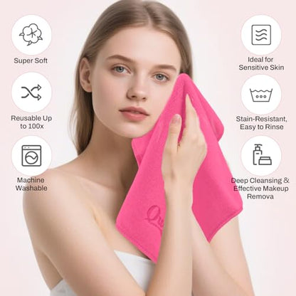 Makeup Remover Washcloths, 6 Pack Microfiber Face Towels, Plush & Thick, Ultra Soft Reusable Towels for Face & Hands, Highly Absorbent & Gentle 12 x 12 Inches, Rose Pink - color: Rose Pink