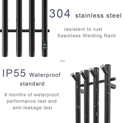 Heated Towel Rack, Gold 4-Bar Wall Mounted Towel Warmer with Timer, Vertical Round Electric Towel Heater, 11.8 x 37.4 x 4.21 Inches (Black) - color: Black