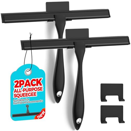 ALFLOD 2PACK All-Purpose Shower Squeegee for Shower Doors, Tile Shower Walls, Bathroom, Window, Glass and Car Windshield, Mirrors and Kitchen-Stainless Steel, 10 Inches, Black - color: Black, size: 9.8 Inch