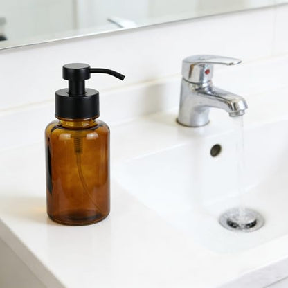 15 oz Amber-Tinted Thick Glass Foaming Soap Dispenser, Refillable Foaming Soap Dispenser with Black Rust-Proof Foam Pump, Suitable for Bathrooms and Kitchens (1, Amber) - color: Amber