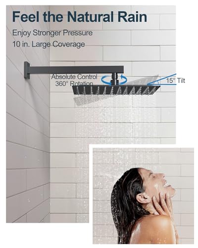Shower Faucet Set, 10" & 6" Dual Rainfall Shower Heads System for Wall Mount with Slide Bar & Handheld Sprayer, Matte Black - color: Matte Black