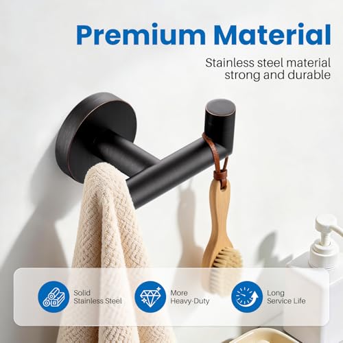 Shower Towel Hook, Wall Mount Robe Hook Holder, Oil Rubbed Bronze | Stainless Steel Material, Double Hooks Design, Rust-Resistant, Strong Load-bearing Capacity - color: Oil Rubbed Bronze
