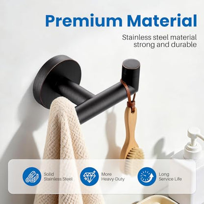 Shower Towel Hook, Wall Mount Robe Hook Holder, Oil Rubbed Bronze | Stainless Steel Material, Double Hooks Design, Rust-Resistant, Strong Load-bearing Capacity - color: Oil Rubbed Bronze